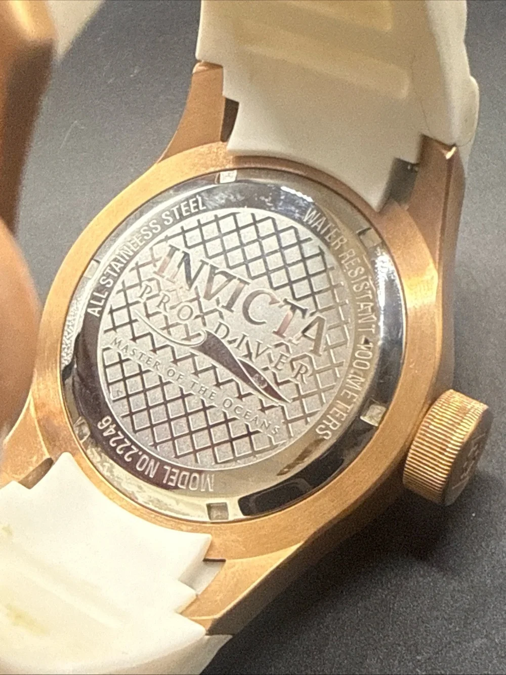 Invicta Gold Bezel Rose Gold Dial White Strap Watch